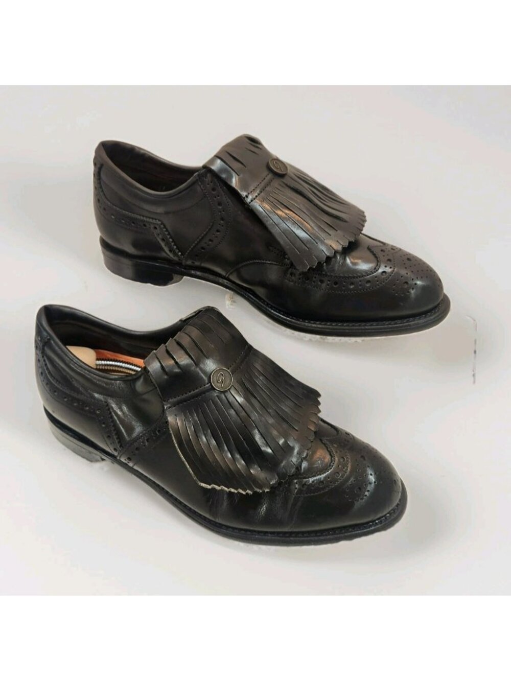 Vintage Tommy Armour Finalist Leather Wingtip Golf Shoes Mens 9.5 D Black Kiltie
